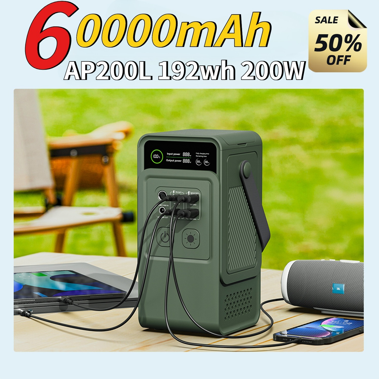 60000mAh 200W 192Wh Camping Po - Solar Emergency Charger ulasan dan harga