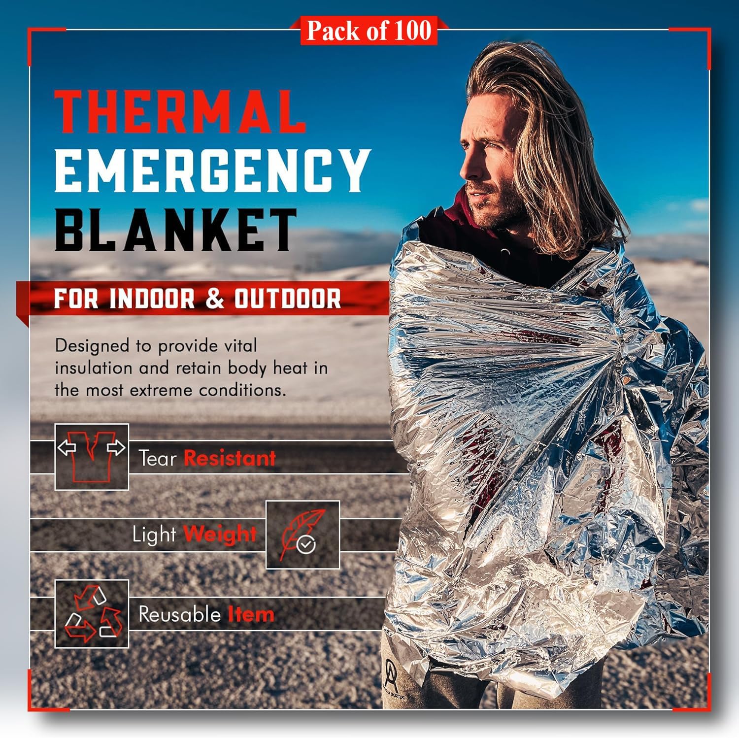 100-Pack Reflective Thermal Bl - Survival Blanket Reflective ulasan dan harga
